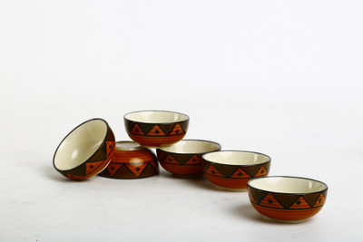 

Caffeine Handmade Tribal Print Influenced Pudding Dessert Ceramic Bowl Set(Orange, Pack of 6)