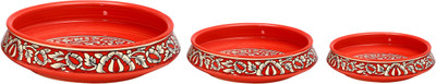 

Caffeine Red Mughal Stoneware Bowl Set(Red, White, Pack of 3)