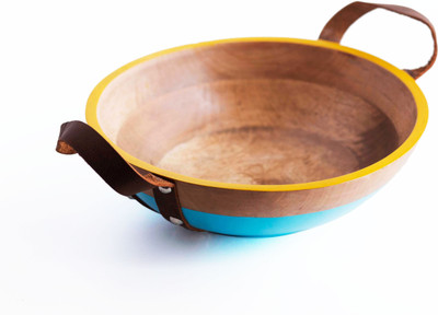 

Poppadum Art Farmer's Market Wooden Bowl(Blue, Yellow, Pack of 1)