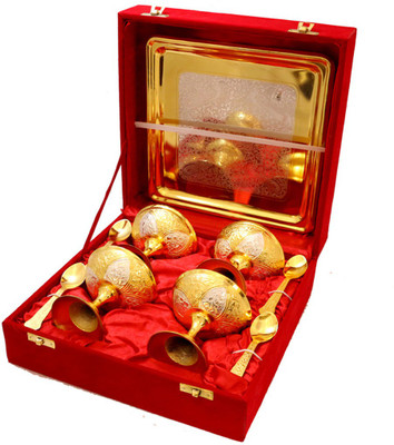 

Ethnic Treat Ethnic Treat A Beautiful Two Tone 4 Icecream Bowl With Tray & 4 Spoon 1039 Silver Plated Bowl Set(Gold, Pack of 9)