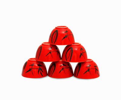 

Caffeine Handmade Korean Syle Ceramic Bowl Set(Red, Pack of 6)