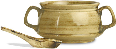 

Caffeine Katori With Spoon Glossy Wood Brown Double Handled (Set of 1) Handmade Stoneware Bowl(Brown)