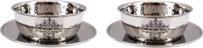 

IndianArtVilla Set of 2 Soup Bowls with Underliner Steel Bowl Set(Steel, Pack of 4)