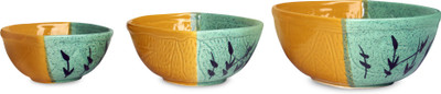 

caffeine Serving in Yellow and Green Leaf (1 Large, 1 Medium & 1 Small) (Set of 3) Stoneware Disposable Bowl Set(Yellow, Green)