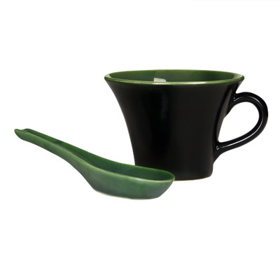 

Caffeine Soup Mug with Spoon Ceramic in Black & Green Handmade Stoneware Bowl(Black, Green)