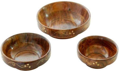 

Craftatoz wooden serving Wood Bowl Set(Brown, Pack of 3)