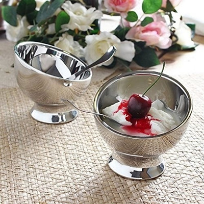 Arttdinox Zero Degree Ice Cream Cups Stainless Steel Bowl Set(Silver, Pack of 2)