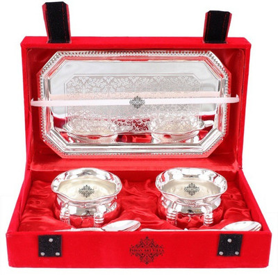 

IndianArtVilla Gift Pack of Designer ,Diwali Purpose Silver Plated Bowl(Silver, Pack of 1)