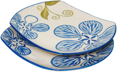 

VarEesha Blue Flower Ceramic Rectangular Serving Plate Set of Two Ceramic Bowl Set(Multicolor, Pack of 2)