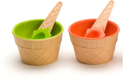

EZ Life 2 Ice Cream Cone Shape Bowl with 2 Spoons- Mix Colors Plastic Bowl(Multicolor, Pack of 2)