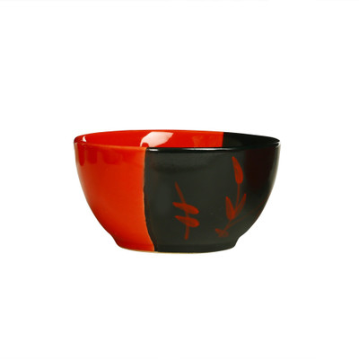 

caffeine Katori Ceramic in Glossy Black & Red Dualshade Leaf (Set of 1) Handmade Stoneware Bowl(Black, Red, Pack of 1)