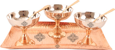 

IndianArtVilla Set of 3 Ice Cream Desert Bowl with Spoon & 1 Pure Copper Tray Steel, Copper Bowl Set(Steel, Brown, Pack of 7)