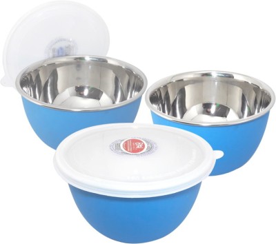 bartan hub Stainless Steel, Plastic Storage Bowl Microwave safe cook and serve bowl set(Pack of 3, Blue)