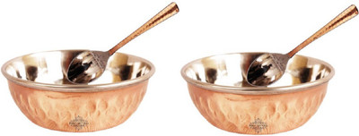 

IndianArtVilla Set of 2 Handmade Steel Copper Omega Bowl - 100 ML each with 2 Spoon,Serveware & Tableware Steel, Copper Bowl Set(Silver, Brown, Pack of 4)