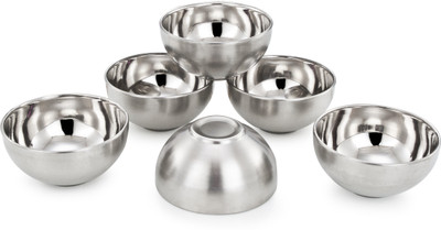 

Mahavir Double Wall Serving Stainless Steel Bowl Set(Silver, Pack of 6)