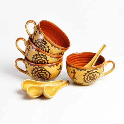 

Cultural Concepts Warli Bowl Ceramic, Stoneware Bowl Set(Brown, Pack of 8)