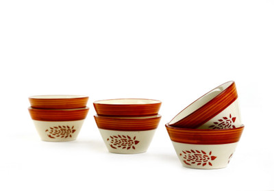 

Caffeine Handmade Small & Stout Authentic Pattern Dessert Ceramic Bowl Set(Brown, Pack of 6)