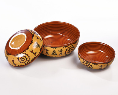 

Cultural Concepts Warli Serving Stoneware Bowl Set(Beige, Black, Pack of 3)