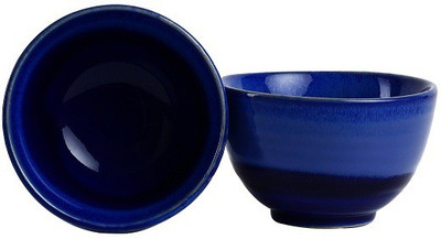 

Caffeine Handmade Studio Blue Small & Stout Pudding Dessert Ceramic Bowl (Set of 2) Stoneware Bowl Set(Blue, Pack of 2)
