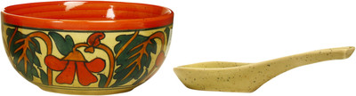 

Caffeine Katori Soup With Spoon Ceramic in Glossy Black & Red Dualshade leaf (Set of 1) Handmade Stoneware Bowl(Multicolor)