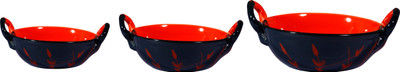 

Caffeine Red and Black Bamboo Stoneware Bowl Set(Red, Blue, Pack of 3)