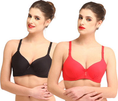 

Glus by Glupick Women's T-Shirt Lightly Padded Bra(Red, Black), Black;red
