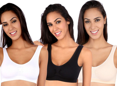 

NOVEL Sporty Women's Sports Lightly Padded Bra(White, Black, Beige, Black;skin;white
