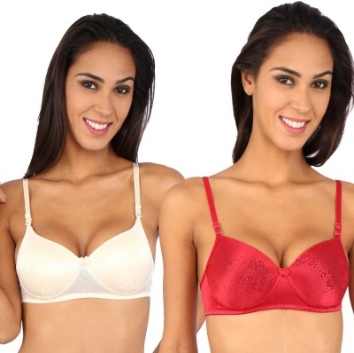 BRALUX Trishna Lace Padded Women Full Coverage Lightly Padded Bra(Maroon, Beige)