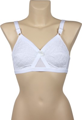 JSR Paris Beauty Cotton Chikan Women Minimizer Non Padded Bra(White)