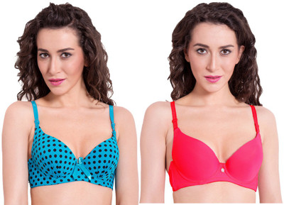 PAVVOIN Multi-design Women Push-up Lightly Padded Bra(Red, Blue)