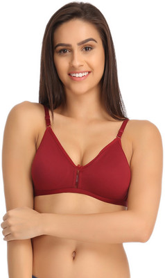 Clovia Maroon Cotton Non-Padded Non-Wired Bra With U Back Women T-Shirt Non Padded Bra(Maroon)