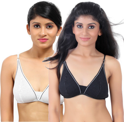 

Fabme Women's T-Shirt Non Padded Bra(Black, White)