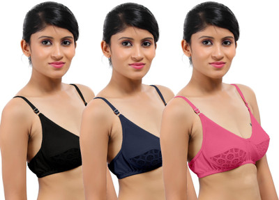 

Fabme Women's Full Coverage Non Padded Bra(Black, Blue, Pink), Black;dark blue;pink