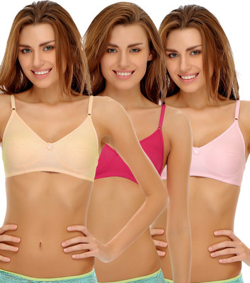 Clovia Clovia Pack Of 3 Non Padded Wirefree Bra In Cotton Blend Women Full Coverage Non Padded Bra(Multicolor)