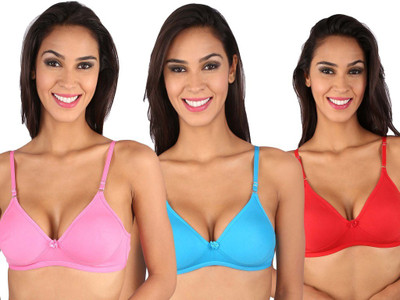 BRALUX Dolly Women T-Shirt Lightly Padded Bra(Light Blue, Red, Pink)
