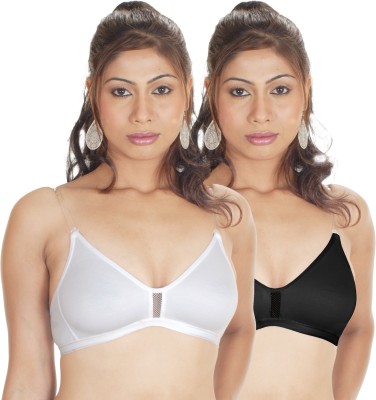 Selfcare Set Of 2 Women T-Shirt Non Padded Bra(White, Black)