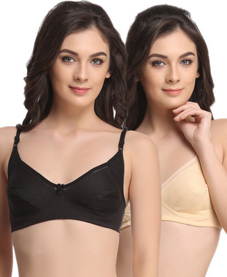 Clovia Clovia Pack Of 2 Non Padded Wirefree Bra In Poly Cotton & Lace Women Full Coverage Non Padded Bra(Multicolor)