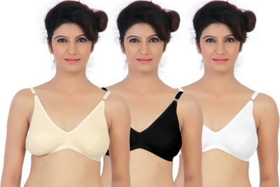 

Fabme Women's Full Coverage Non Padded Bra(Black, White, Brown), Black;brown;white