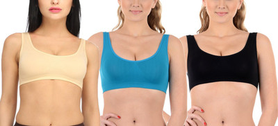 

Rowena Women's Sports Lightly Padded Bra(Beige, Light Blue, Black, Beige;black;light blue
