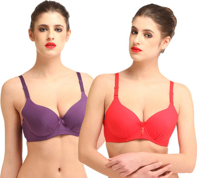 

Glus by Glupick Women's T-Shirt Lightly Padded Bra(Red, Purple), Purple;red