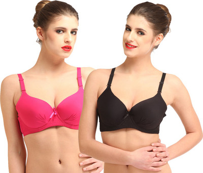 

Glus by Glupick Women T-Shirt Lightly Padded Bra(Pink, Black), Black;magenta