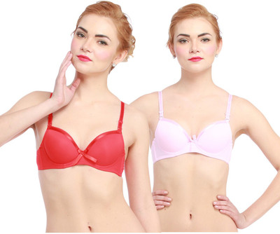 

Glus by Glupick Women Push-up Lightly Padded Bra(Red, Pink), Babypink;red