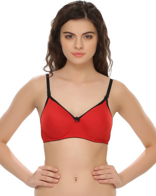 Clovia Padded Non-Wired T-Shirt Bra In Red Women T-Shirt Lightly Padded Bra(Red)