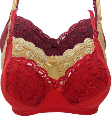 X-WELL Women Minimizer Non Padded Bra(Red, Maroon, Beige)