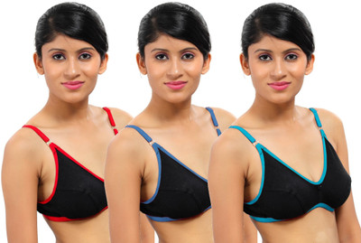 

Fabme Women's Full Coverage Non Padded Bra(Red, Blue), Blue;rama;red