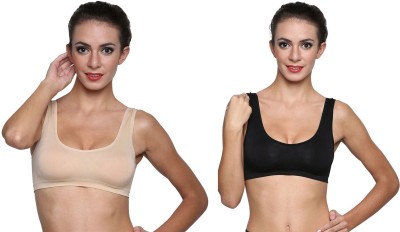 Secret World Women Sports Bra(Black, Beige)