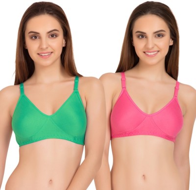 TWEENS by Belle Lingeries Non-Padded Seamless Full Coverage Combo Pack of 2 Women T-Shirt Non Padded Bra(Green, Pink)