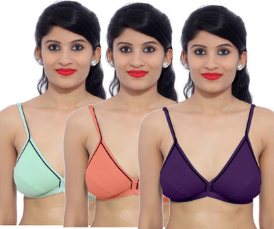

Fabme Women's Full Coverage Non Padded Bra(Orange, Purple, Green), Light green;light orange;purple