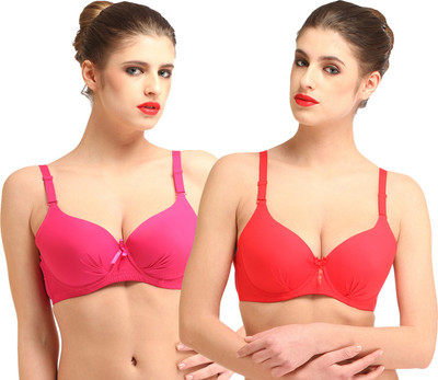 

Glus by Glupick Women's T-Shirt Lightly Padded Bra(Red, Pink), Magenta;red