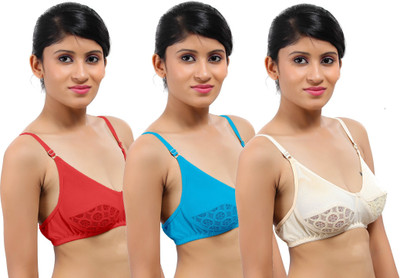 

Fabme Women's Full Coverage Non Padded Bra(Red, Yellow, Blue), Blue;cream;red